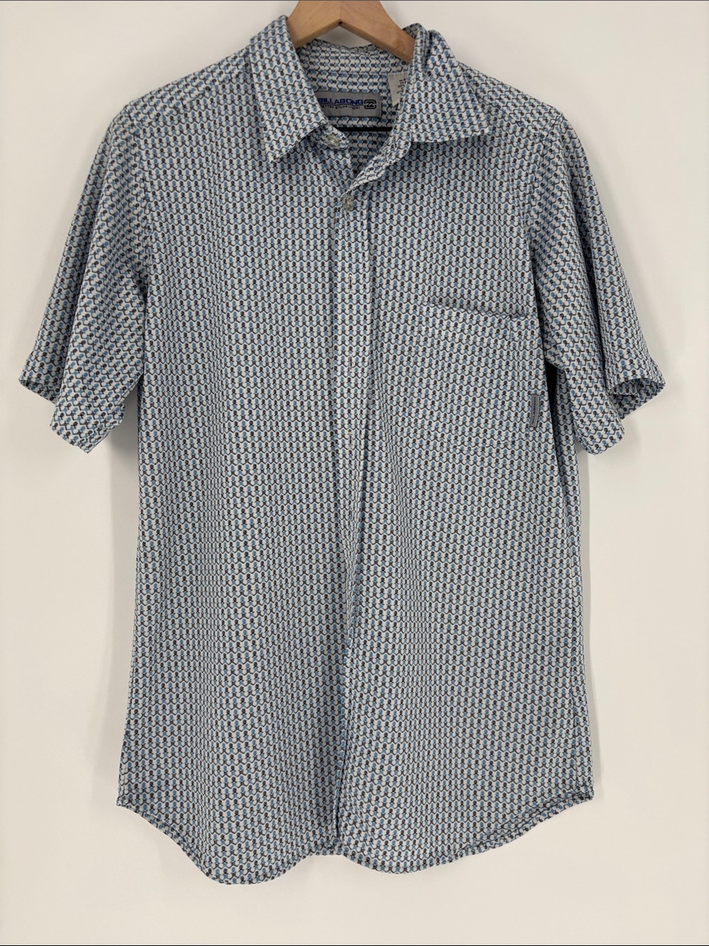 Billabong knit button down shirt large blue print